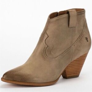 Frye Taupe Suede Western-Style Ankle Bootie